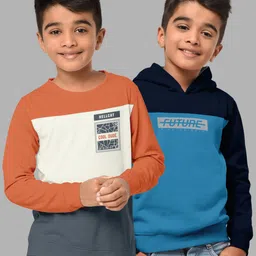 HELLCAT Boys Orange & Navy Pack Of 2 Blue Printed Hooded Sweatshirt-picture-40