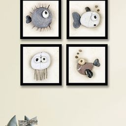 Art Street Grey and Off White Set Of 4 Nordic Stone Fish Beach Wall Art-picture-44