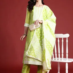 Indo Era Ethnic Motifs Kurta with Trousers & With Dupatta image 1