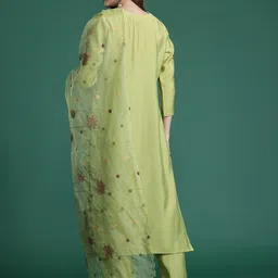 Indo Era Floral Embroidered Thread Work Kurta with Trousers & With Dupatta image 2