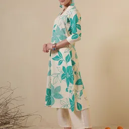 Anouk Floral Printed V-Neck Pure Cotton A-Line Kurta With Palazzos image 4