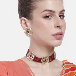 Peora Women Gold-Plated Kundan Studded Layered Choker Necklace with Earrings-picture-47