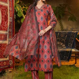 KALINI Women Ethnic Motifs Printed Kurta with Trousers & Dupatta image 4
