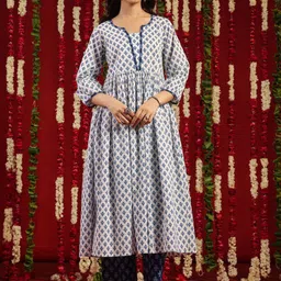 anayna Ethnic Motifs Printed Pure Cotton Round Neck Anarkali Kurta with Trousers & Dupatta image 2