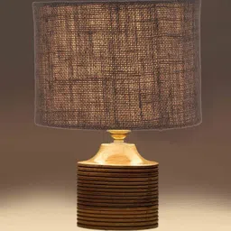 Grey Shade Table Lamp With Wood Base By New Era image 3