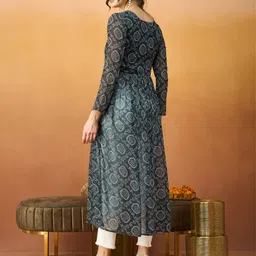 TextileNow Bandhani Printed Pleated Georgette A-Line Kurta image 4