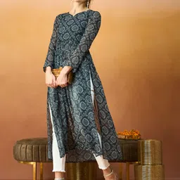 TextileNow Bandhani Printed Pleated Georgette A-Line Kurta image 5