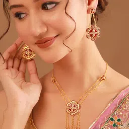 Voylla Red Surkhphool Jewellery Set-picture-17