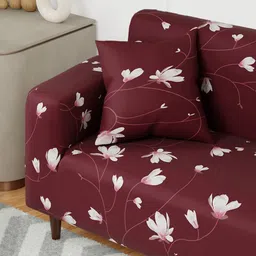 Aura Maroon & White Printed Polyester 3 Piece Sofa Cover With Arms image 4