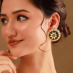 Voylla Black Sunehri Mandala Big Stud Earrings-picture-17
