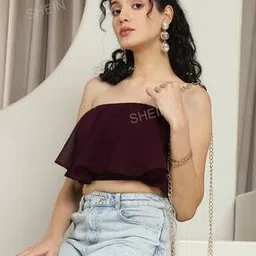 Shein Off Shoulder Neck Sleeveless Magenta Layered Top-picture-42