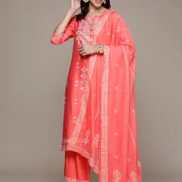 Anouk Women Ethnic Motifs Printed Regular Liva Kurta with Palazzos & With Dupatta image 5