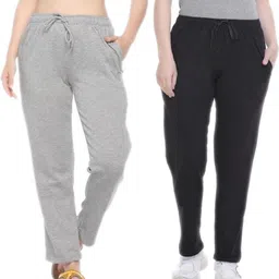 johny kingdom Pack of 2 Women Solid Black, Grey Track Pants-picture-11