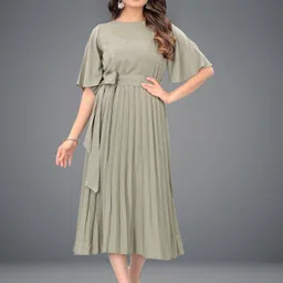 deklook Women Pleated Silver Midi/Calf Length Dress-picture-12