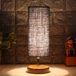 Charles Blue Jute Shade Table Lamp With Wood Base by New Era image 1