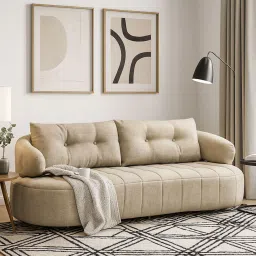 furnisto CloudFlex Fabric Three Seater Sofa in Beige Colour image 1