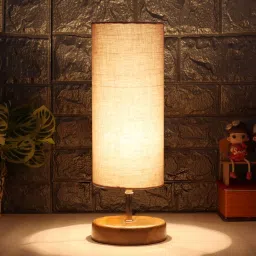 new era Bristol Grey Cottan Fabric Shade Table Lamp With Wood Base image 1