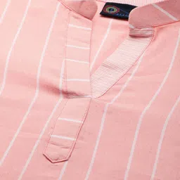 KALINI Women Peach-Coloured Pure Cotton Self Striped Kurta with Trousers image 2