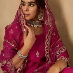 Indo Era Women Floral Embroidered Regular Sequinned Kurta with Trousers & With Dupatta image 1