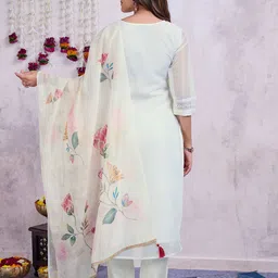 MOJILAA Women Floral Embroidered Regular Chikankari Kurta with Trousers & With Dupatta image 5