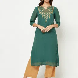 BARARA ETHNIC Ethnic Motifs Embroidered Pure Cotton Kurta with Palazzos & With Dupatta image 5
