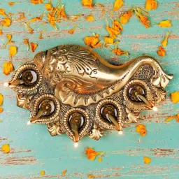 ekaa Brass Shankh Diya With 5 Diya Holder-picture-35