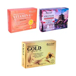 Mexico herbs Set Of 3 Korean Vitamin C & Gold Facial Kit For Skin Brightening - 60 g Each image 1