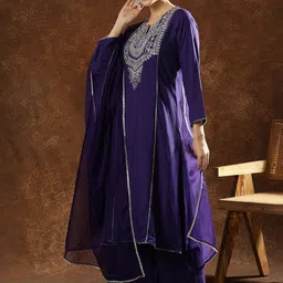 Anouk Ethnic Motifs Embroidered Sequinned Kurta With Palazzos & With Dupatta-image-64