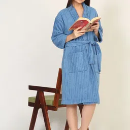 Creeva Striped Cotton Bath Robe-picture-41