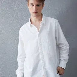 VOLTEDGE Men Classic Relaxed Fit Spread Collar Textured Cotton Casual Shirt-image-34