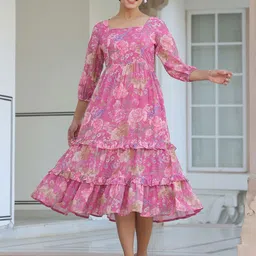 Janasya Floral Printed Tiered Ethnic Dress-picture-10