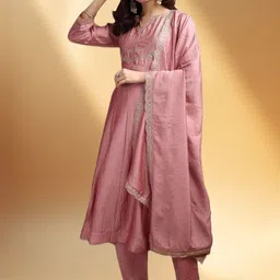 KHANJAN FASHION Women Ethnic Motifs Embroidered Panelled Sequinned Kurta with Trousers & With Dupatta-picture-25