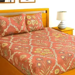 INDHOME LIFE Multi & Coral Floral 210 TC Cotton 1 Double Regular Bedsheet with 2 Pillow Covers-image-34