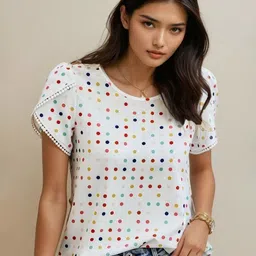 MATMA FASHION Women Polka Dot Printed Round Neck Top-image-5