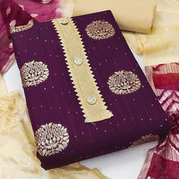 HERE&NOW Embellished Jacquard Unstitched Dress Material-picture-15