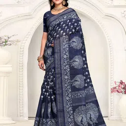 Fevinaa Floral Linen Blend Block Print Saree-picture-16
