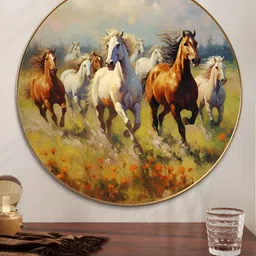 Livin'luxe Grey & Green 7 Running Horses Wooden Wall Art-image-81