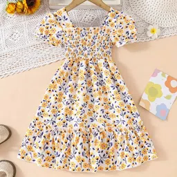 Miss & Chief Girls Floral Printed Puff Sleeve Fit & Flare Dress-picture-37