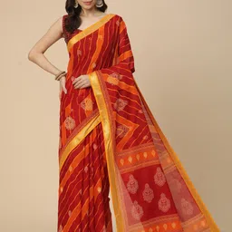 RATAN Leheriya Zari Pure Cotton Leheriya Saree-image-36
