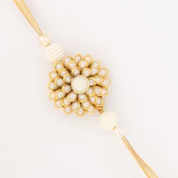 PANASH Pack Of 3 Studded Floral Shaped Rakhi With Ceramic Mug & Roli Chawal image 4
