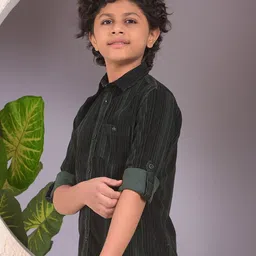 Crimsoune Club Boys Classic Vertical Striped Cotton Slim Fit Casual Shirt image 3