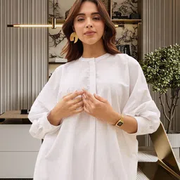 Ambraee Round Neck Pure Cotton Kaftan Kurta With Trousers image 2