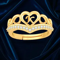 Lila Gold-Plated CZ-Studded Heart Alphabet 'K' Promise Adjustable Finger Ring-picture-33