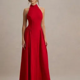 TRAQUILA Halter Neck Fit & Flare Maxi Dress-picture-22