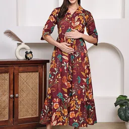 Frempy Floral Print Fit & Flare Maxi Dress-image-12