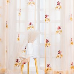 Parda Online Gold-Toned & Red Floral Printed Sheer Window Curtain-picture-2