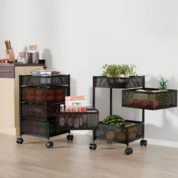 Kuber Industries Pack of 2 Kitchen 3+1 Layer Metal Storage Rack Kitchen Trolley Black-picture-10