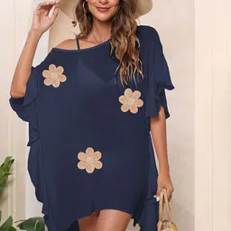 JC Mode Floral Embroidered One-Shoulder Swimwear Coverup Top-image-6