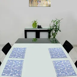 Saral Home 4Pcs Blue Self Design Cotton Rectangle Table Placemats image 1