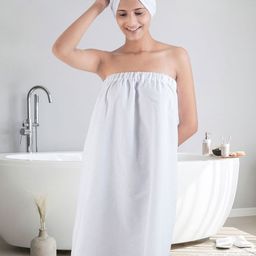 MYTRIDENT White Pure Cotton Bath Robe With Headwrap-picture-25